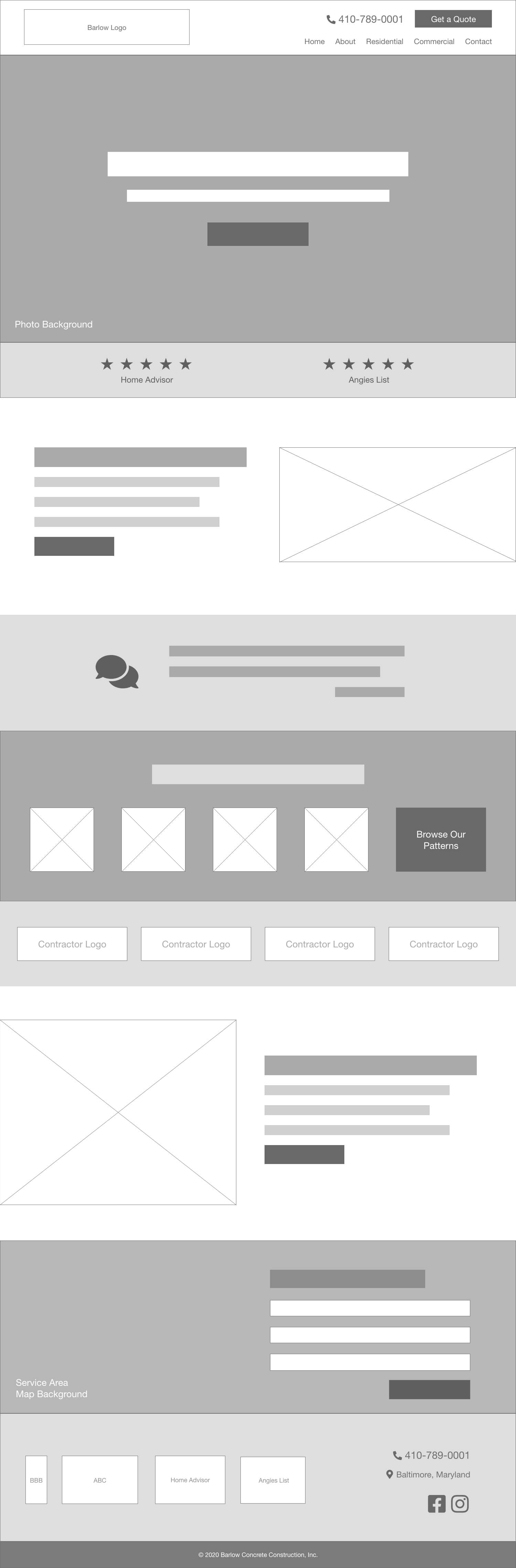 Website Wireframe for Barlow Concrete Construction, Inc.
